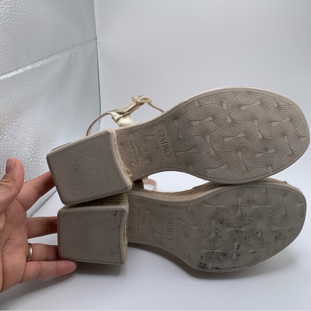 Eric Michael argento Sandals gold platform ankle strip Spain size 38 US 7.5 786 - Picture 10 of 11